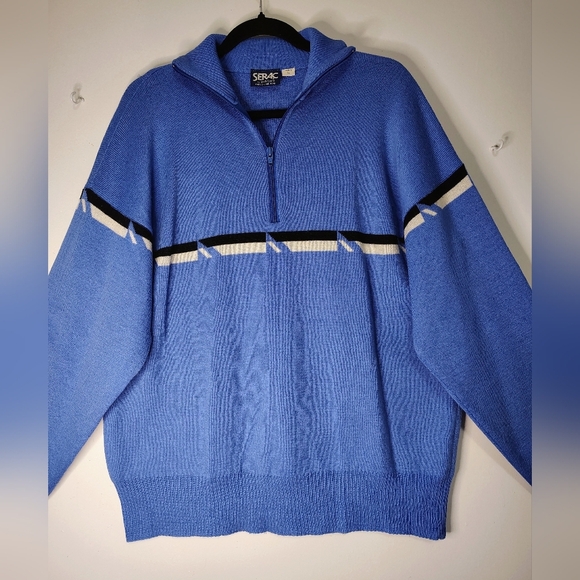 Serac 100% wool sweater, ½ zipper, pullover Men's Turtleneck Winter Blue sz XL. - Picture 2 of 14